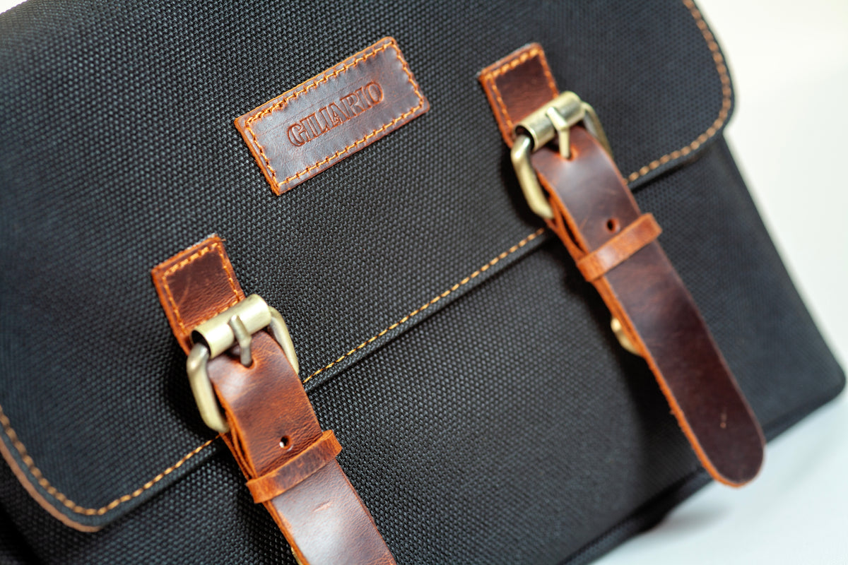 Gillario Design 01 Kanvas - Deri Dark Siyah Postacı Çanta - Görünüm 3