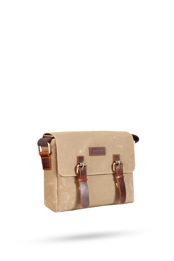 Design 01 Kanvas - Deri Camel Postacı Çanta