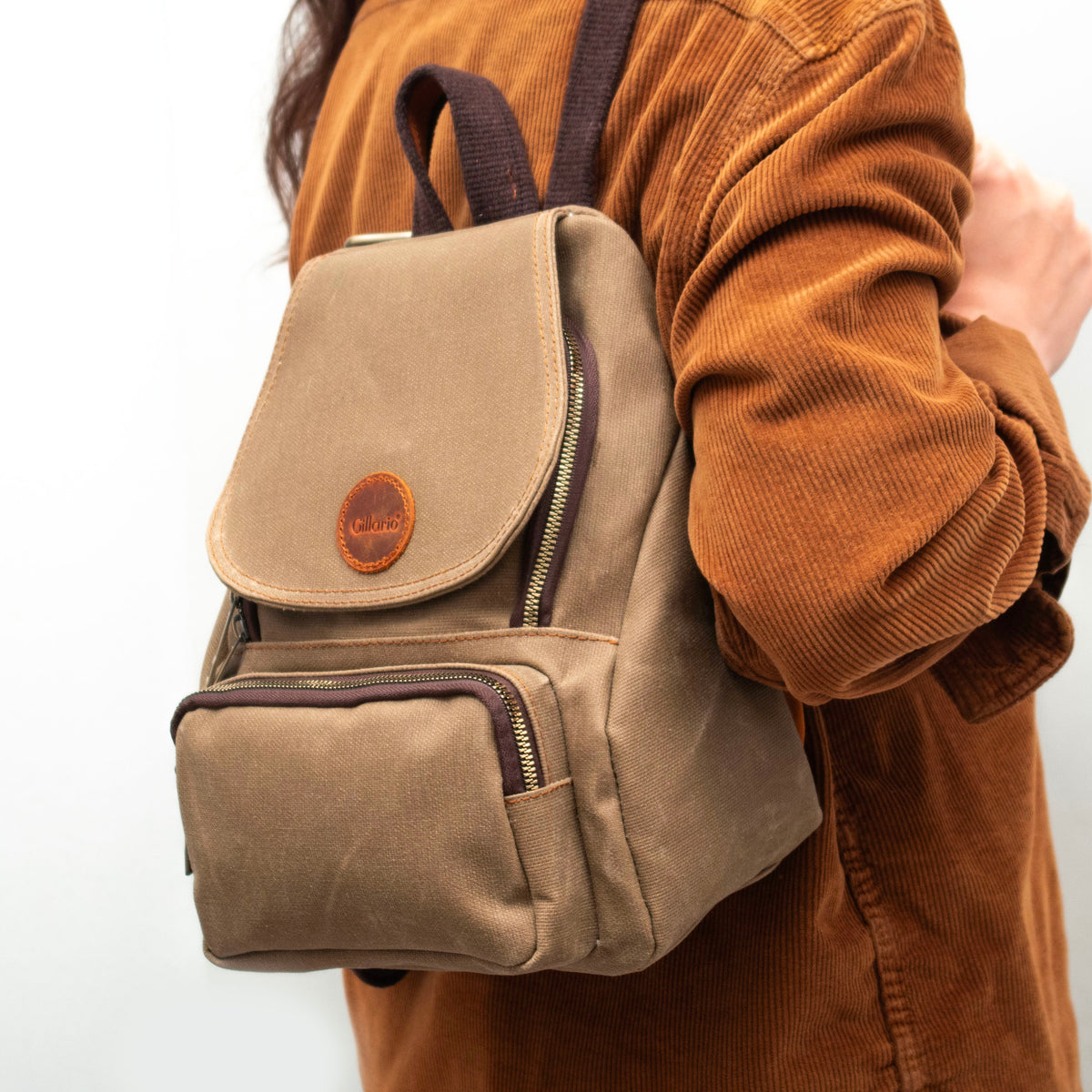 Gillario Design 04 Kanvas Kumaş - Deri Kadın Camel Sırt Çantası - Görünüm 5