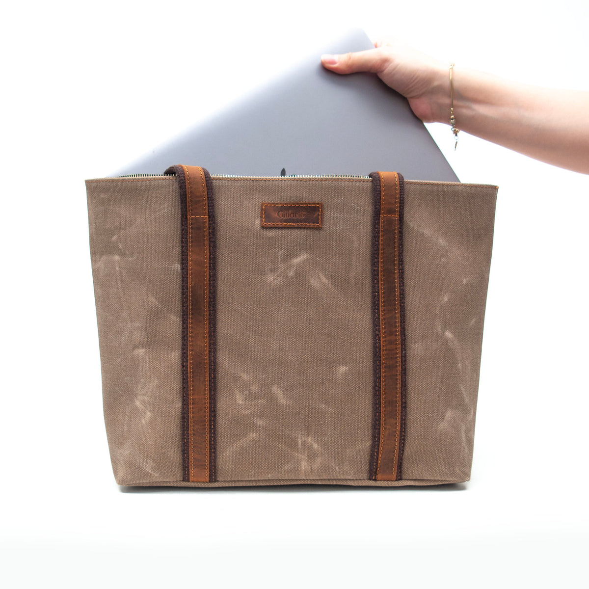 Gillario Design 05 Kanvas Kumaş - Deri Kadın Koyu Vizon Omuz Çanta - Görünüm 5