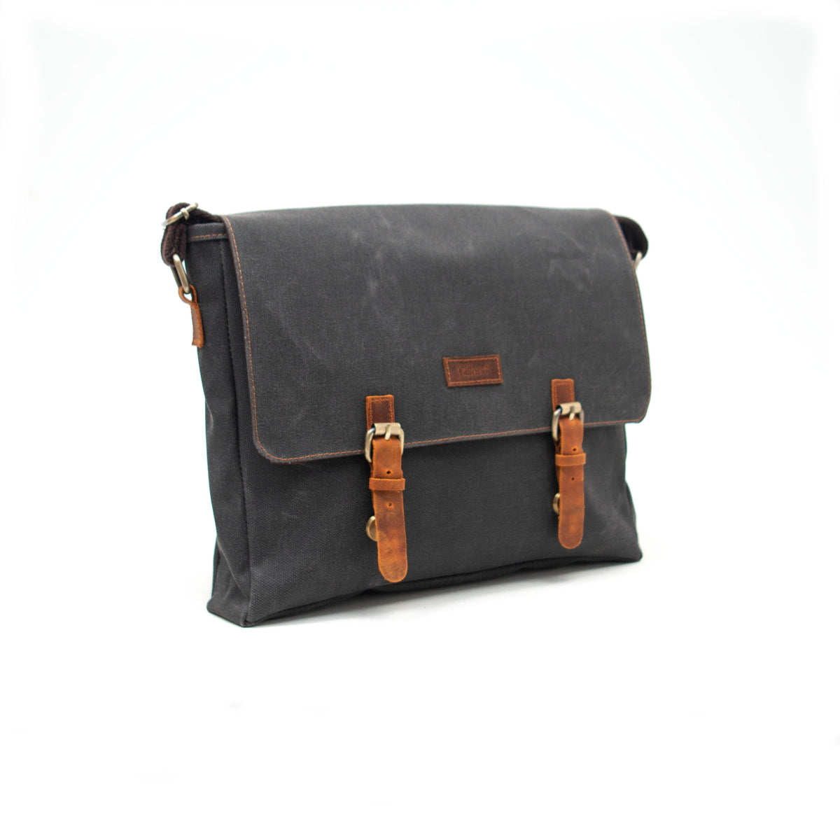 Design 03 Kanvas-Deri Siyah 15.6 Inch Postacı Laptop Çantası