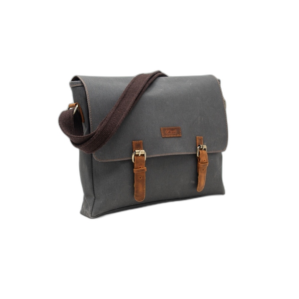 Design 03 Kanvas - Deri Gri 15.6 Inch Postacı Laptop Çantası